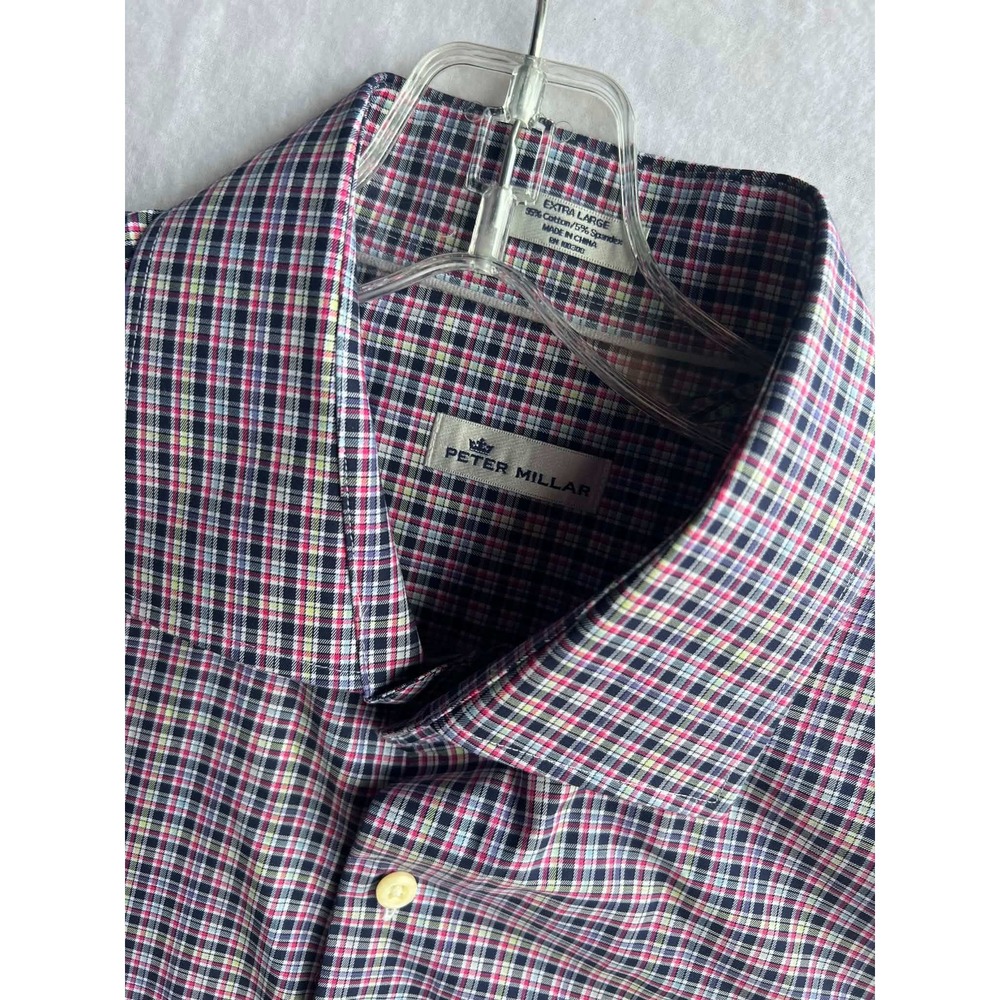 Peter Millar Mens XL‎ Pink Blue Plaid Cotton Stretch Button Down MF18W08CSL - Picture 6 of 7